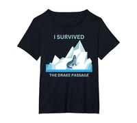 Antarctica Seal I Survived The Drake Passage T-Shirt, Women's Plus, Black, 4X
