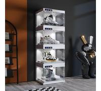 ANTBOX Shoe Organizer LED Smart Control,Auto-Shoe Boxes Clear Plastic Stackable for Sneaker Display Case and Collection Crate,Auto-Opening Shoe Storage Box (4pack) White