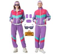 Antbutler 80s Tracksuit for Men Women Retro Hip Hop Windbreaker 80s Costume for Men Disco Tracksuit Outfit Set 90s Shell Suit, Purple, Medium