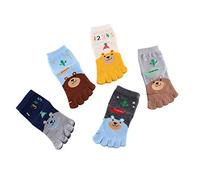 Antcher 5 Pairs Toddler Baby Girls Boys Cotton Hosiery Toe Socks Cute Kids Cartoon Animal Five Fingers Crew Ankle Socks (As pictures show, 7-12 Years Old)
