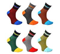Antcher Mens Toe Socks Breathable Sports Running Five Finger Socks Mid-tube Striped Cotton Socks, 6 Pairs