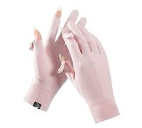Antcher Women's UV Sun Protection Silk Sunblock Fingerless Gloves - Full Finger Touchscreen Non Slip Hiking Cycling Golf Fishing Gloves (Pink)