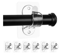 Anteabee 6 Pack Self Adhesive Curtain Rod Holder, No Drilling Curtain Pole Brackets, Adjustable Stick on Pole Holders Clear for Bathroom, Bedroom, Living Room & Kitchen