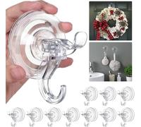 Anteabee Suction Cup Hooks, 10 Pack Clear Shower Suction Hooks, Removable Large Suction Cup with Ultra-Thin Adhesive Disc for Smooth/Uneven Surfaces, Bathroom Suction Hook up to 11 lbs