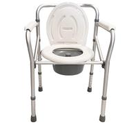 AnteaMED Comfortable Folding Toilet/Shower Chair, Height Adjustable 44-55cm, Silver Aluminium Vinyl