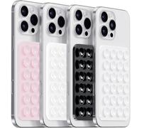 Anteel 2 Pack Silicone Suction Phone Case Mount, Non Slip Sticky Phone Grip for Cellphone, Silicon Adhesive Suction Cup Phone Mount, Strong Grip Holder for Selfies & Videos (BLK&WHT&LPK&TP)
