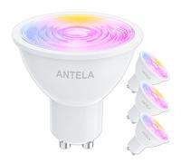ANTELA GU10 Smart Bulb, LED RGB Dimmable WiFi Bulb, 40° Beam Angle, Warm White/Cold White Light (2700K-6500K), 5W Smart Life APP Control, Compatible with Alexa, Google Home, 4 Packs