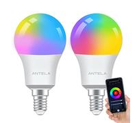ANTELA Smart Bulb E14 Alexa Light Bulb A60 7W 806LM LED RGB Dimmable Bulb, 2700K-6500K Warm and Cool White, Smart Life App Control, Compatible with Alexa Google Home, 2.4GHz, 2PCS