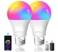 ANTELA Smart Bulb E27 Alexa WiFi Light Bulbs, 9W 1000LM LED Screw Bulb 2700K-6500K RGB Multicolored Dimmable, Smart Life App Control, Compatible with Alexa, Google Home, No Hub Required, 2 Packs