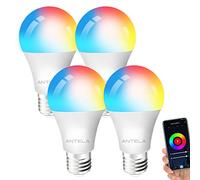 ANTELA Smart Bulb E27 Alexa WiFi Light Bulbs, 9W 1000LM LED Screw Bulb, 2700K-6500K RGB Multicolored Dimmable, Smart Life App Control, Compatible with Alexa, Google Home, No Hub Required, 4 Packs
