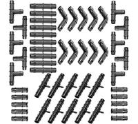 Antelco 50 PCE Barbed Irrigation Pipe Fittings 13mm - Tee/Reducing Tee/Elbow/Joiner/End-Plug - Garden Watering Irrigation Connector Kit