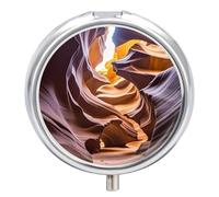 Antelope Canyon Pill Case 3 Compartment Portable Pill Box Daily Round Pill Organizer for Pocket Purse Daily Medicine Container to Hold Vitamins Fish Oil Travel Gifts