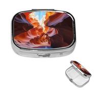 Antelope Canyon Pill Case with Mirror Retro 2 Compartment Pill Box Small Pill Organizer for Purse or Pocket Decorative Metal Medicine Vitamin Organizer Unique Gifts