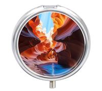 Antelope Canyon Round Pill Box 3 Compartment Medicine Pill Organizer with Mirror Travel Small Pill Case Cute Vitamin Organizer Portable Daily Pill Container for Pocket Purse