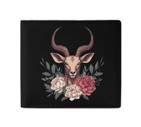 Antelope Head Wearing Flowers Billfold Wallet Leather Purse Cute Card Holder Clutch for Business Travel