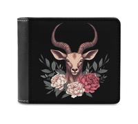 Antelope Head Wearing Flowers Men's Bifold Wallet Slim Cash Card Holder Leather Purse