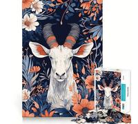Antelope in Floral Garden Illustration Jigsaw Puzzles 1000 Pieces for Teenagers Sharp Brain Neat Thick Family Pastime Christmas Idea (38x52cm)