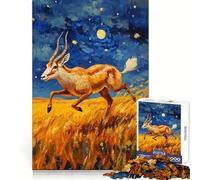 Antelope Running Under Starry Night Painting 1000 Piece Jigsaw Puzzle for Adults Brain Exercise DownTime Game Family Game Home Display (38x52cm)