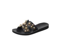 Antelope Women's Alex Leather Flat Sandals, Black & Gold, 9-9.5