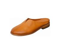 Antelope Women's Leather Closed-Toe Mule Slip-On Flat, Low Stacked Heel, Leona Mules, Tan, 9-9.5
