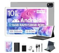 ANTEMPER Latest Android Tablet 10.1 Inch, 5G WiFi Tablets Mit 16GB RAM+128GB ROM(1TB TF),2 in 1 Tablet with Keyboard Mouse Pen-Octa-Core2.0Ghz | 7000mAh | 1080FHD | 13MP Camera | WLAN GPS -Silvery