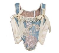 Antermaxier Women Vintage Floral Print Vest Flower Embroidery Pattern Tight Drawstring Tie-up Tank Bustier Corset