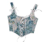 Antermaxier Women Vintage Floral Print Vest Flower Embroidery Pattern Tight Drawstring Tie-up Tank Bustier Corset