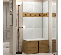 Anteroom Set Orion I Artisan Oak Shoe Cabinet Hangers Eco Leather White Panels
