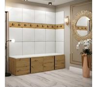 Anteroom Set Orion Ii Artisan Oak Shoe Cabinet Hangers Eco Leather White Panels