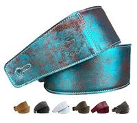 Anthology Gear "The Reticent Full Grain Leather Guitar Strap For Electric, Acoustic, and Bass Guitars (Cotton Candy (Blue/Pink), 3" Wide)