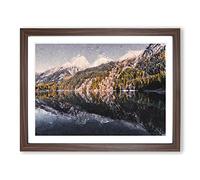 Antholzer See Lake In Italy Modern Art Framed Print | A2 Walnut Framed Wall Art | Ready to Hang | Modern Landscape Picture | Living Room Bedroom Lounge Office