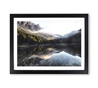 Antholzer See Lake Reflection Painting Modern Art Framed Wall Art Print, Ready to Hang Picture for Living Room Bedroom Home Office Décor, Black A4 (34 x 25 cm)