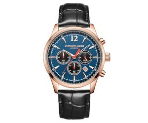 Anthony James Classic Wrist Watches Men - Stainless Steel Back, Analogue, Leather Strap, Chronograph, Hand Assembled, Water & Scratch Resistant Men's Watch - 5 Years Warranty, Rose Blue