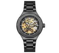 Anthony James Men Skeleton Dial Sports Wrist Watch - Hand Assembled Water & Scratch Resistant 21 Jewel Watch with Geometric Bezel Analogue Sports Watches Men - Black