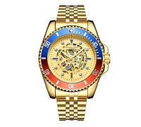 Anthony James Skeleton Sports Automatic Wrist Watches Men - Hand Assembled Water & Scratch Resistant Analogue Watch with Split Second Counter - Analogue Watches Men - 2 Tone Gold