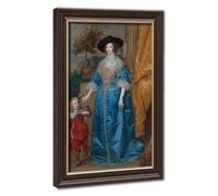 Anthony Van Dyck - Queen Henrietta Maria with Sir Jeffrey Hudson-1 Brown Decorative Frame Wall Art Hallway Decor12 L X 18" W