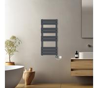 (Anthracite, 1000x450mm) Pre-filled Electric Heated Towel Rail Radiator Flat Panel Thermostatic