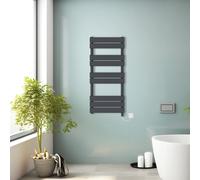 (Anthracite, 1000x450mm) Prefilled Electric Heated Towel Rail Radiator Flat Panel Warmer Ladder