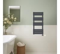 (Anthracite, 1000x450mm) Prefilled Thermostatic Electric Flat Panel Heated Towel Rail Ladder Warmer Radiator