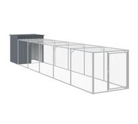 vidaXL Chicken Cage with Run Anthracite 110x609x110 cm Galvanised Steel, Grey