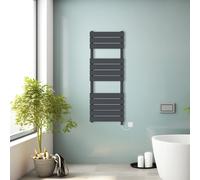 (Anthracite, 1200x450mm) Prefilled Electric Heated Towel Rail Radiator Flat Panel Warmer Ladder