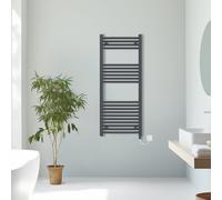 (Anthracite, 1200x500mm) Prefilled Electric Straight Heated Towel Rail Radiator Ladder Warmer