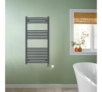 (Anthracite, 1200x600mm) NRG Prefilled Thermostatic Electric Curved Heated Towel Rail Radiator