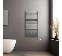 (Anthracite, 1200x600mm) Pre-filled Electric Curved Heated Towel Rail Radiator Thermostatic