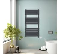 (Anthracite, 1200x600mm) Prefilled Electric Heated Towel Rail Radiator Flat Panel Warmer Ladder