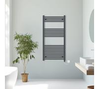 (Anthracite, 1200x600mm) Prefilled Electric Straight Heated Towel Rail Radiator Ladder Warmer