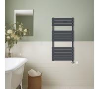 (Anthracite, 1200x600mm) Prefilled Thermostatic Electric Flat Panel Heated Towel Rail Ladder Warmer Radiator
