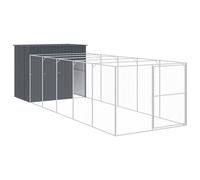 vidaXL Dog House with Extended Run - Anthracite, Galvanised Steel, Ample Space, Mesh Design, Roof for Protection, Easy Access