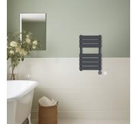 (Anthracite, 650x400mm) Prefilled Thermostatic Electric Flat Panel Heated Towel Rail Ladder Warmer Radiator