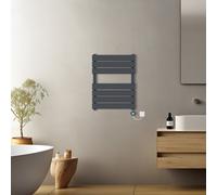 (Anthracite, 650x500mm) Pre-filled Electric Heated Towel Rail Radiator Flat Panel Thermostatic